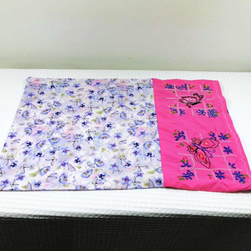 Vintage Needlepoint Floral Butterfly Pillow Case